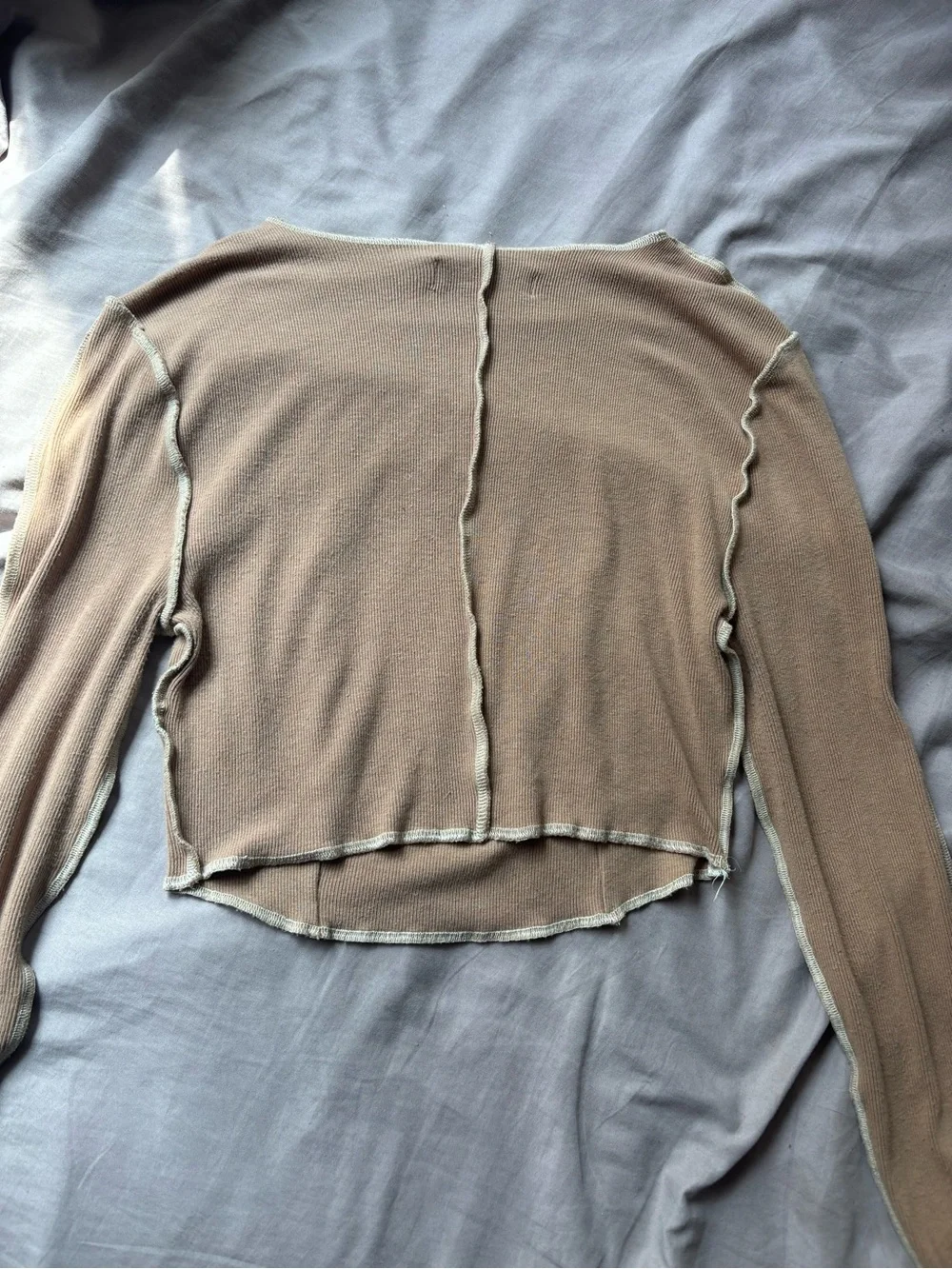 Beige Long-Sleeve Crop Top - Picture 6 of 6